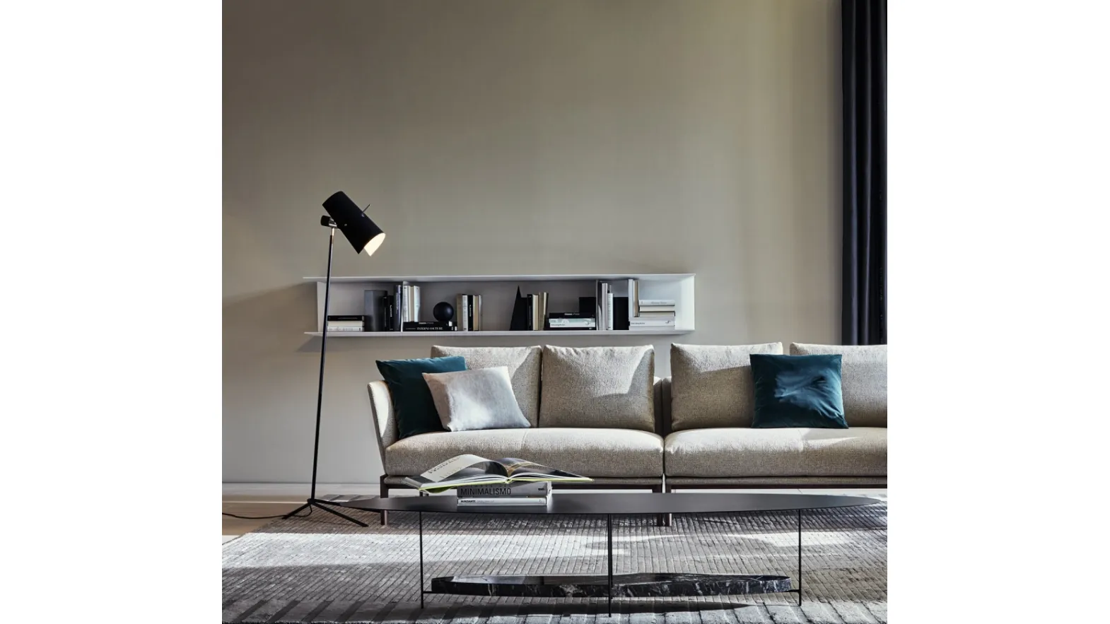 Suspended bookshelf in hand-painted elm wood D-355-1 by Molteni & C.