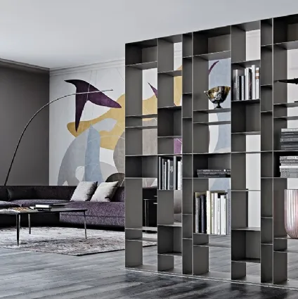 Latitude modular bookcase in titanium embossed steel by Cattelan Italia