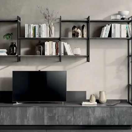 Living Mood bookcase Metro system in Anthracite color by Scavolini