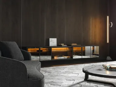 Logos Set 03 suspended bookshelf in wood with mirrored glass by Molteni & C