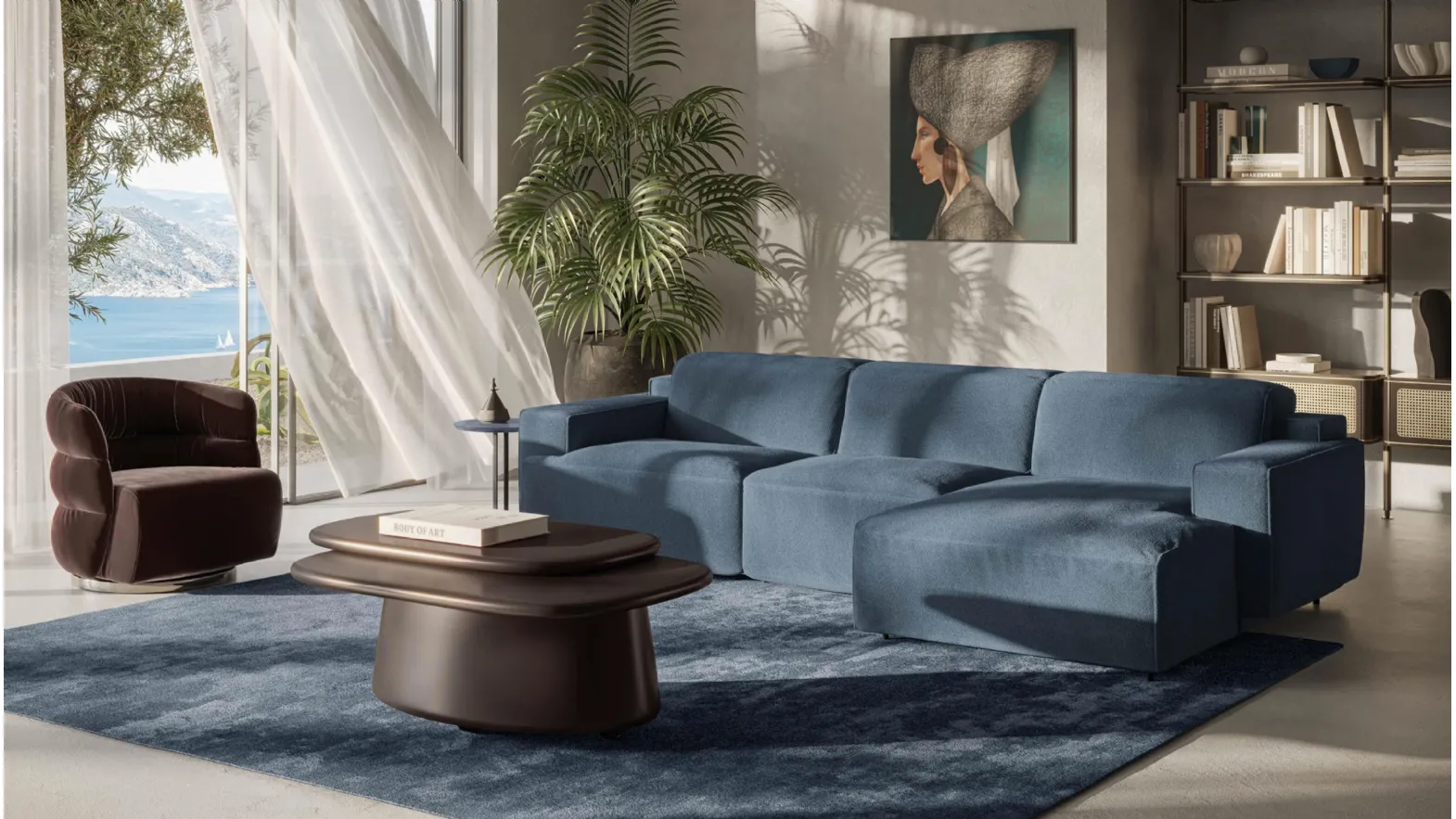 Natuzzi's Iago sofa with chaise longue.