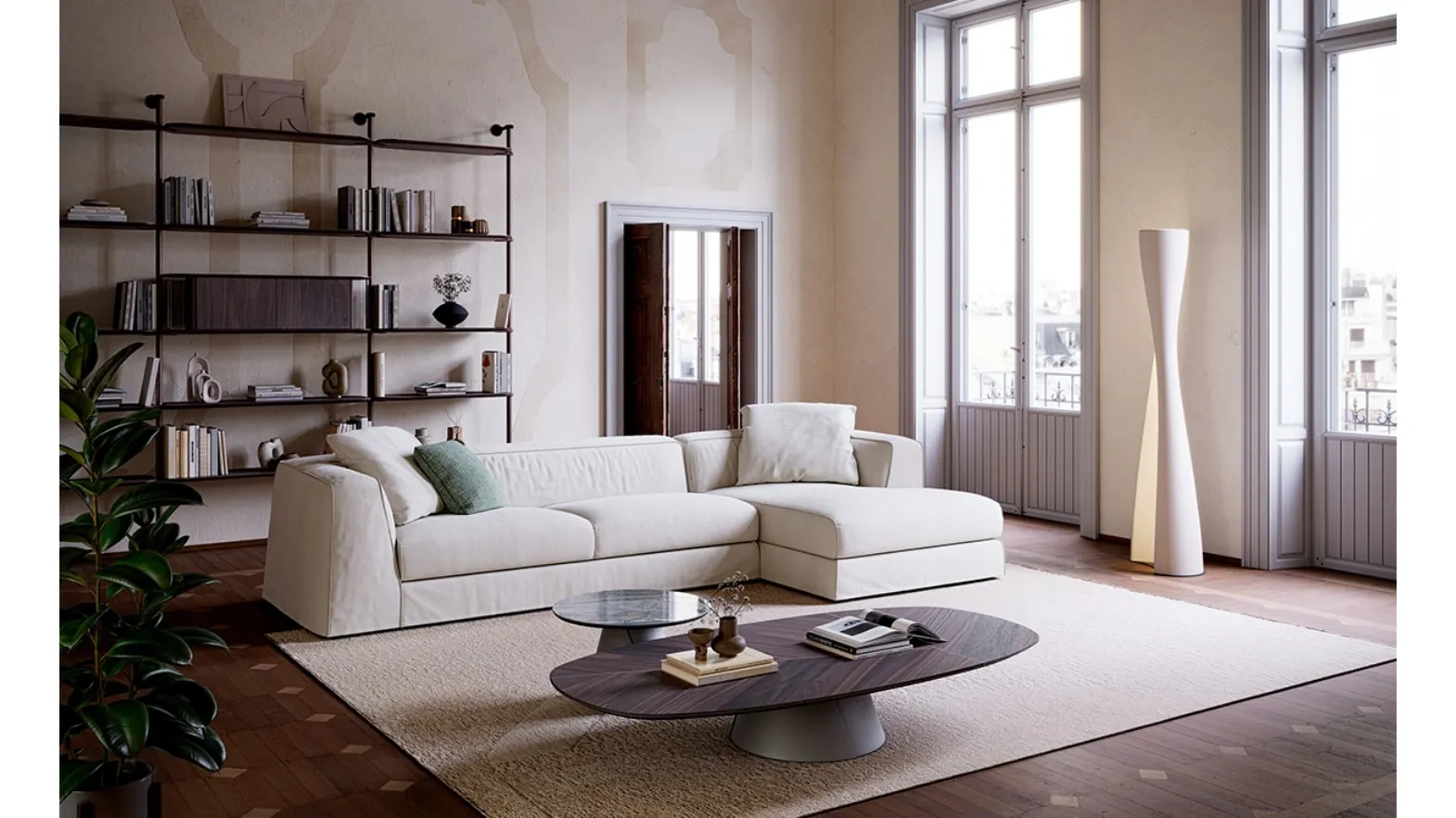 Sofa with peninsula Mykonos by Cattelan Italia.