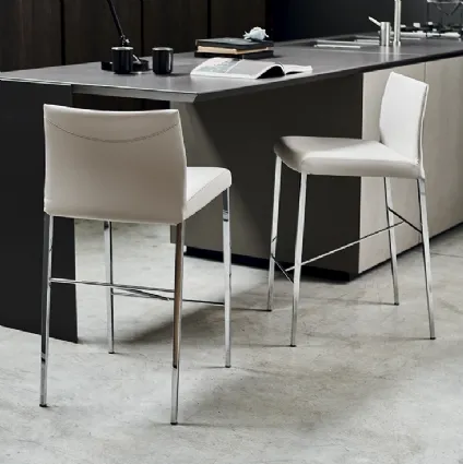 Anna metal stool with light leather seat by Cattelan Italia