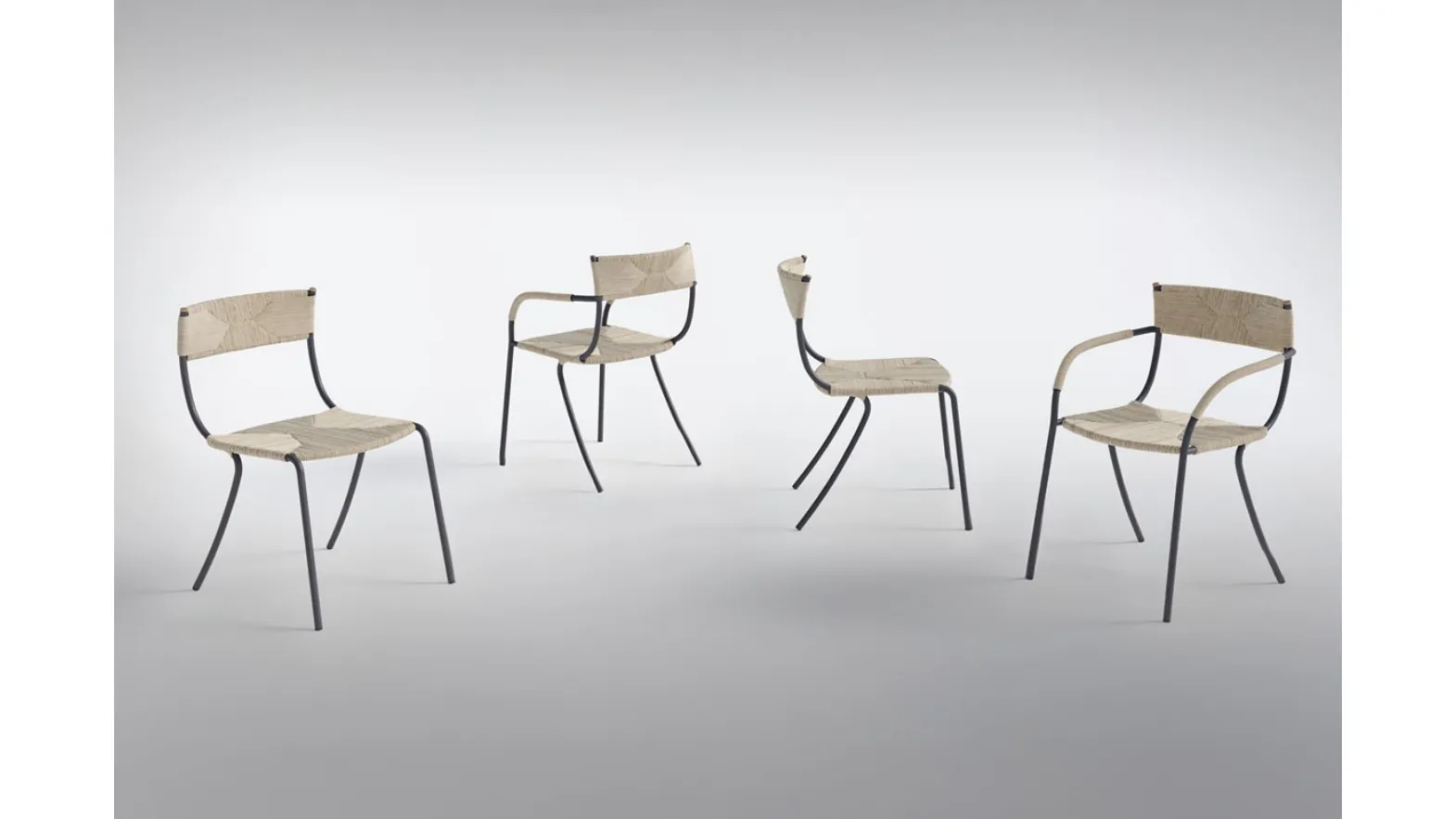 Elide chair in metal and hand-woven paper cord by Pianca