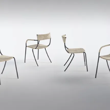 Elide chair in metal and hand-woven paper cord by Pianca