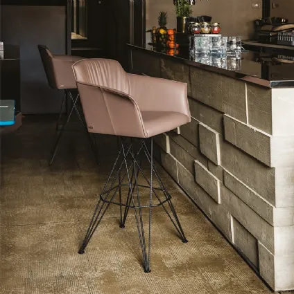 Flaminio leather stool with armrests by Cattelan Italia