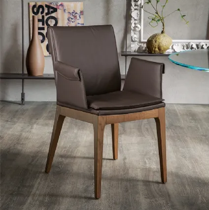 Tosca chair in eco-leather and wood with armrests by Cattelan Italia