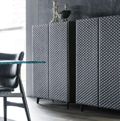 Sideboard in embossed wood with base in stainless steel faux leather TiffanydiCattelanItalia