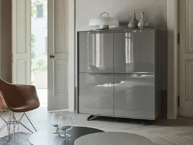 Sideboard Vela 03 in glossy Slate lacquered finish by Sangiacomo