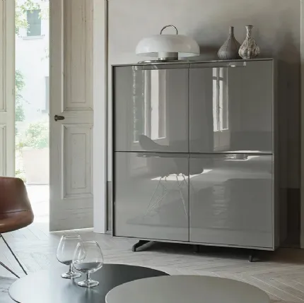 Sideboard Vela 03 in glossy Slate lacquered finish by Sangiacomo