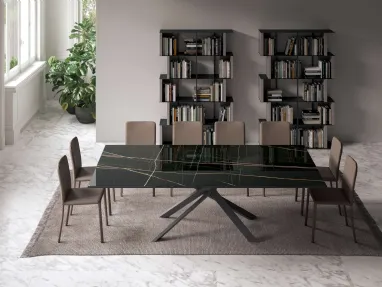 Extendable 4x4 table in Marble Glass by Ozzio