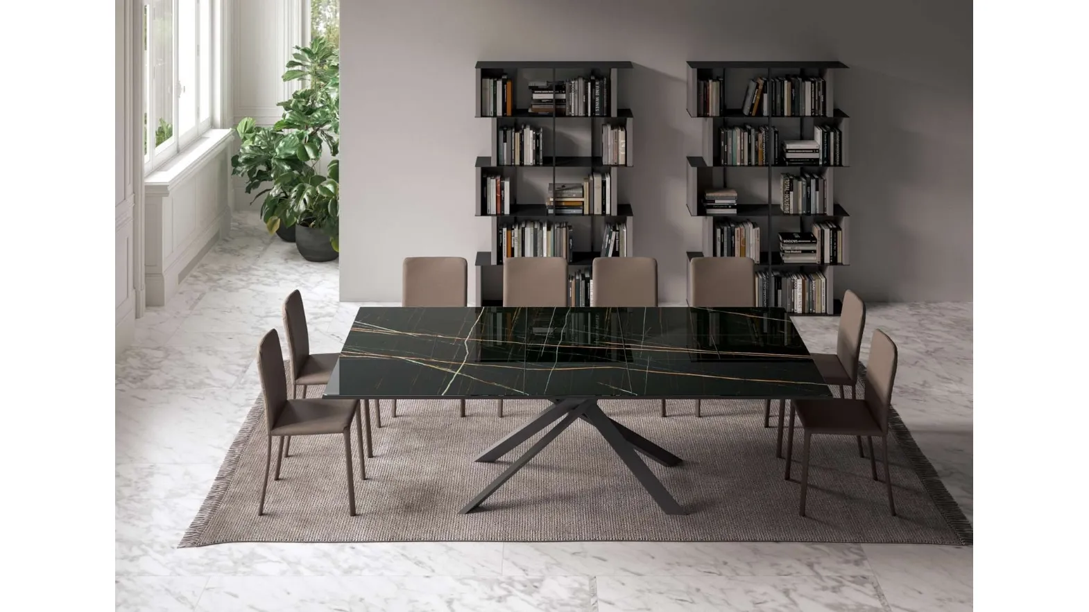 Extendable 4x4 table in Marble Glass by Ozzio