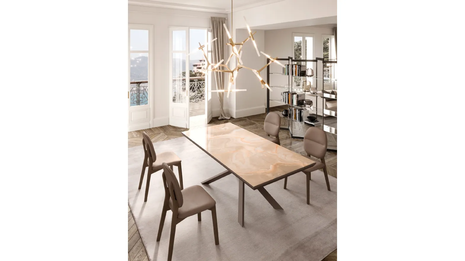 Extendable table 4x4 in Marble Glass by Ozzio