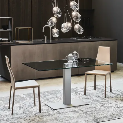 Rectangular table with crystal top and stainless steel base ElvisdiCattelanItalia