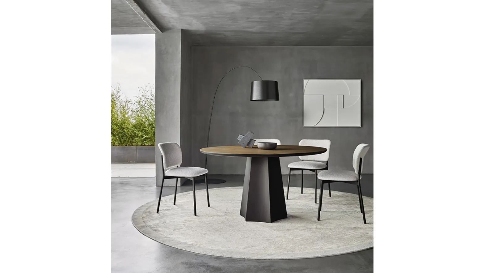 Round Polyhedron table in Thermally Treated Oak by Sangiacomo