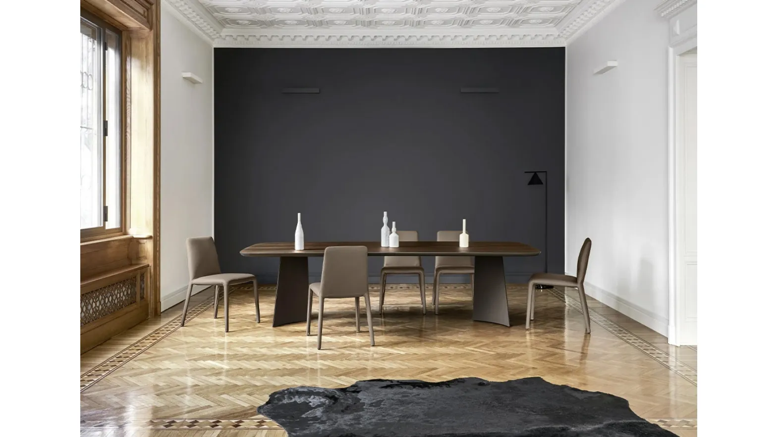 Polyhedron table in Thermally-treated Oak by Sangiacomo.