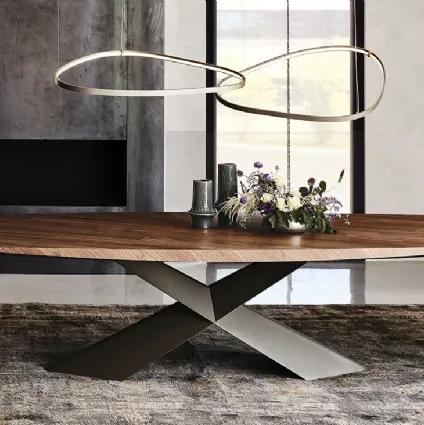 Table with base in metal and wood floor Tyron Wood di Cattelan Italy