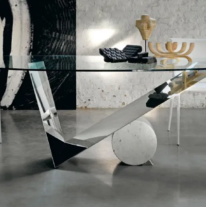 Table with base in stainless steel x marble and crystal top from Valentino x by Cattelan Italy