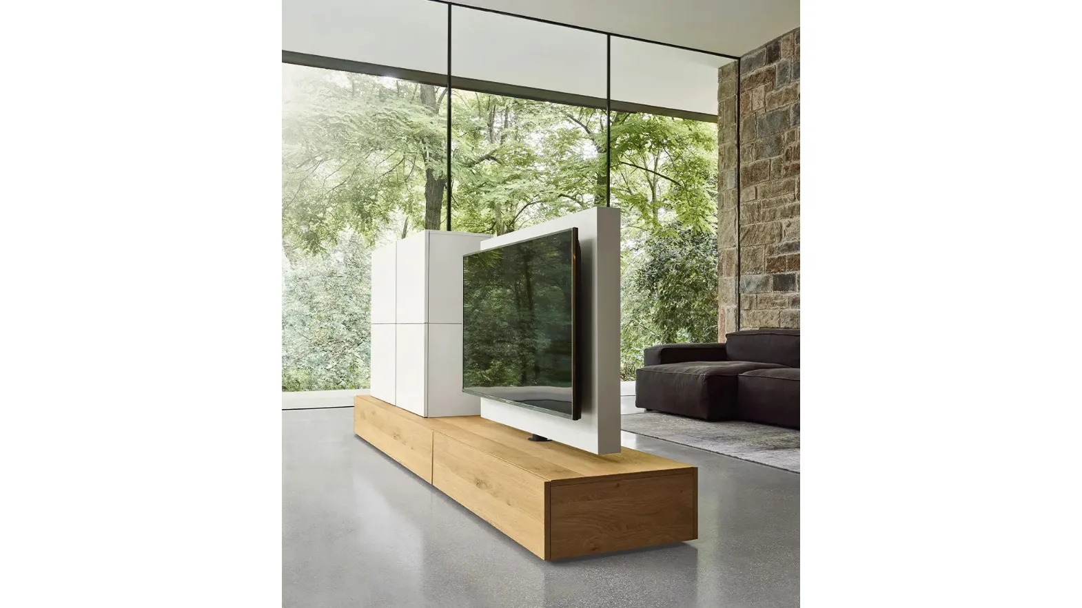 Mobile TV Units Roto Lampo in wood and lacquered by Sangiacomo.