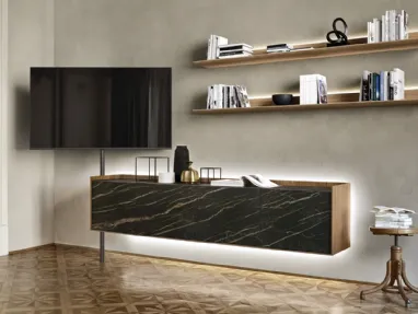 Mobile TV stand made of ceramic and wood by Sangiacomo.