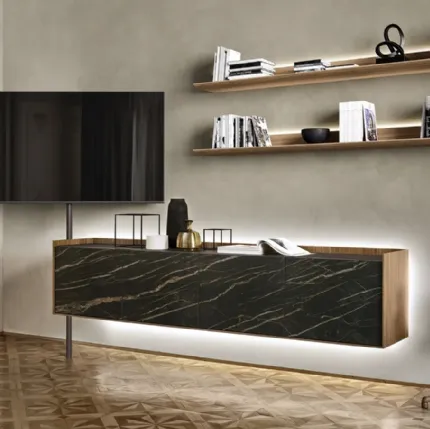 Mobile TV stand made of ceramic and wood by Sangiacomo.