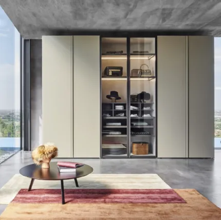 Lacquered Scrigno wardrobe with central glass doors by Sangiacomo.