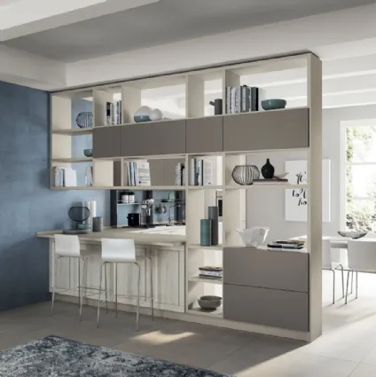 Living Sax dividing bookcase in decorative Seagull Gray by Scavolini