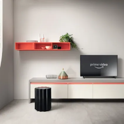 Living Dandy Plus White and Coral Red Sideboard by Scavolini