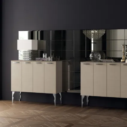 Living Exclusiva high sideboard in Pearl Gray leather by Scavolini