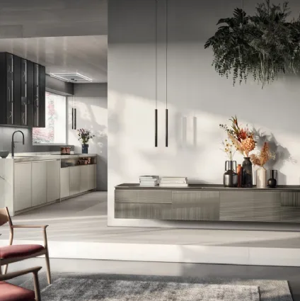 Living Libra suspended sideboard in vertical and horizontal slatted glass by Scavolini