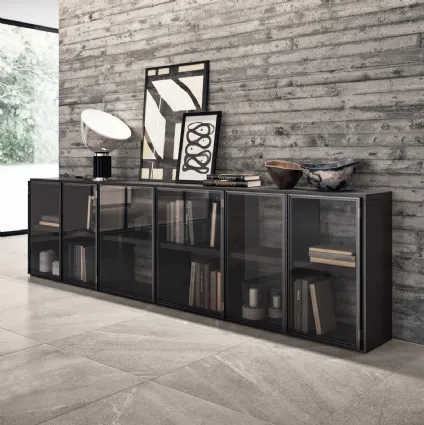 Living Motus sideboard in Anthracite Gray aluminum and Smoked Glass by Scavolini