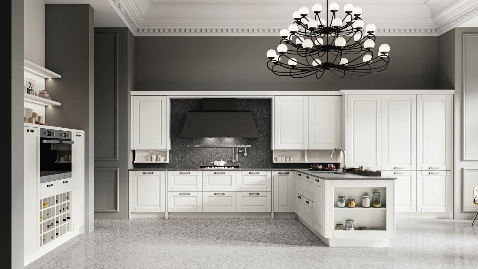 Classic Kitchen in open-pore lacquered finish with Asolo peninsula by Arredo3