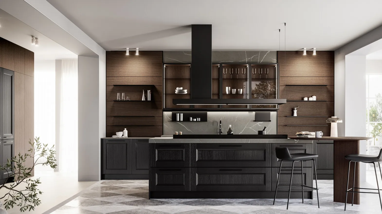 Classic Kitchen in Open-Pore Lacquered Finish with Gioiosa Island by Arredo3