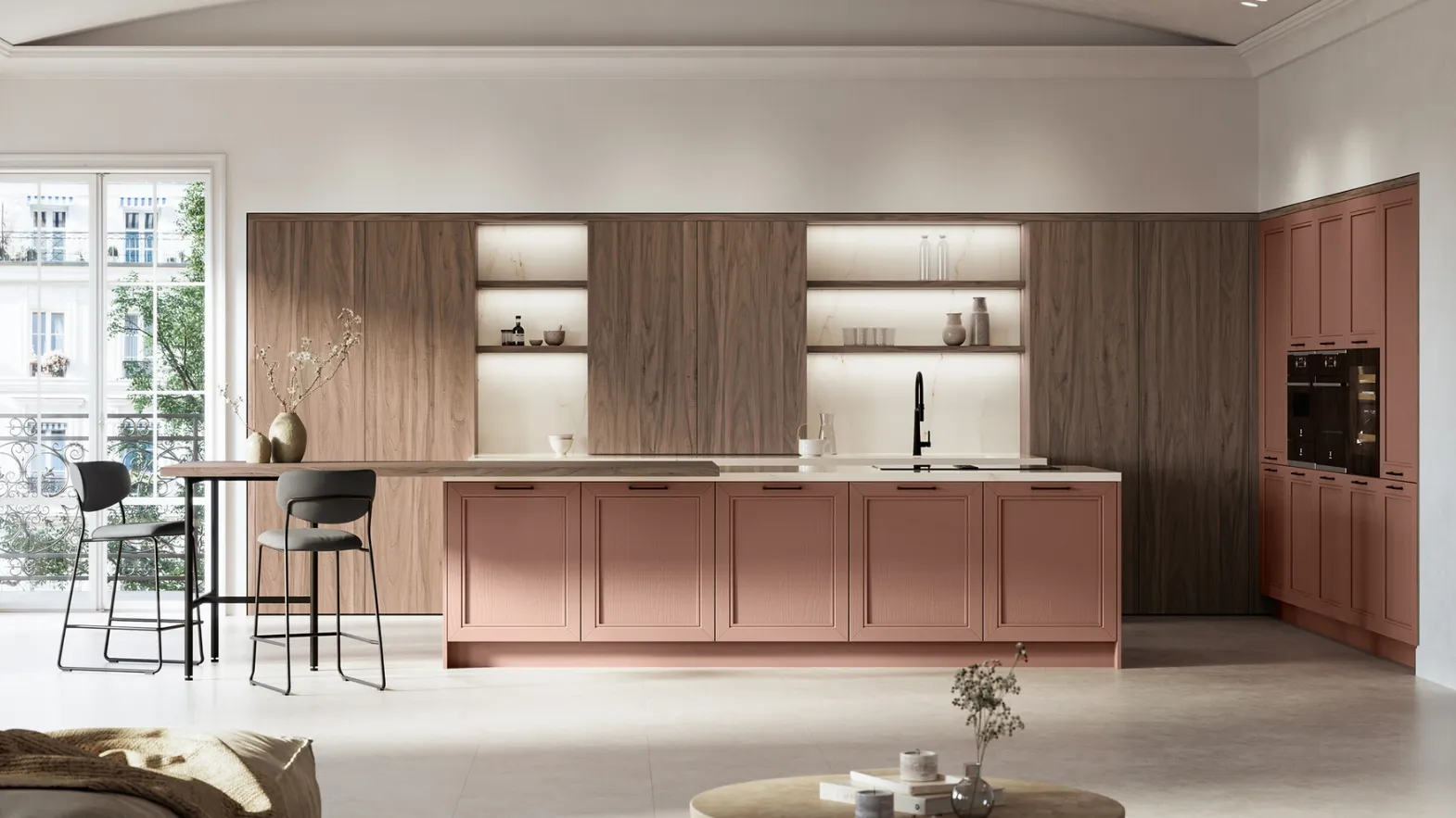 Classic Kitchen in open-pore lacquer with Opera island by Arredo3