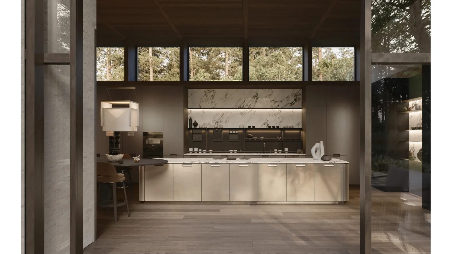 Design Kitchen with Physis island in lacquered Bronze and Iris by Molteni & C