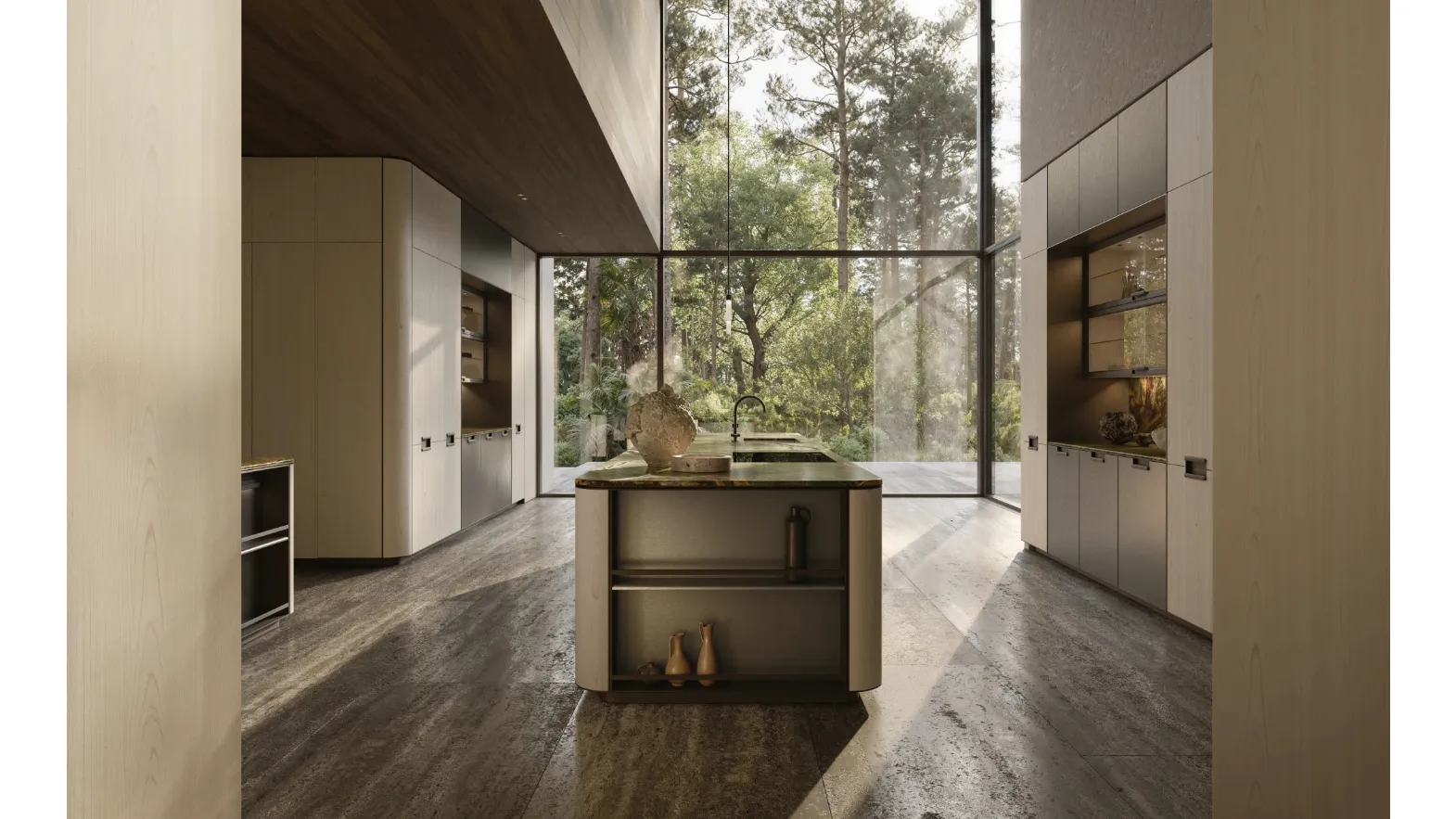 Physis Design Kitchen in Peltro Lacquered and Oak by Molteni & C