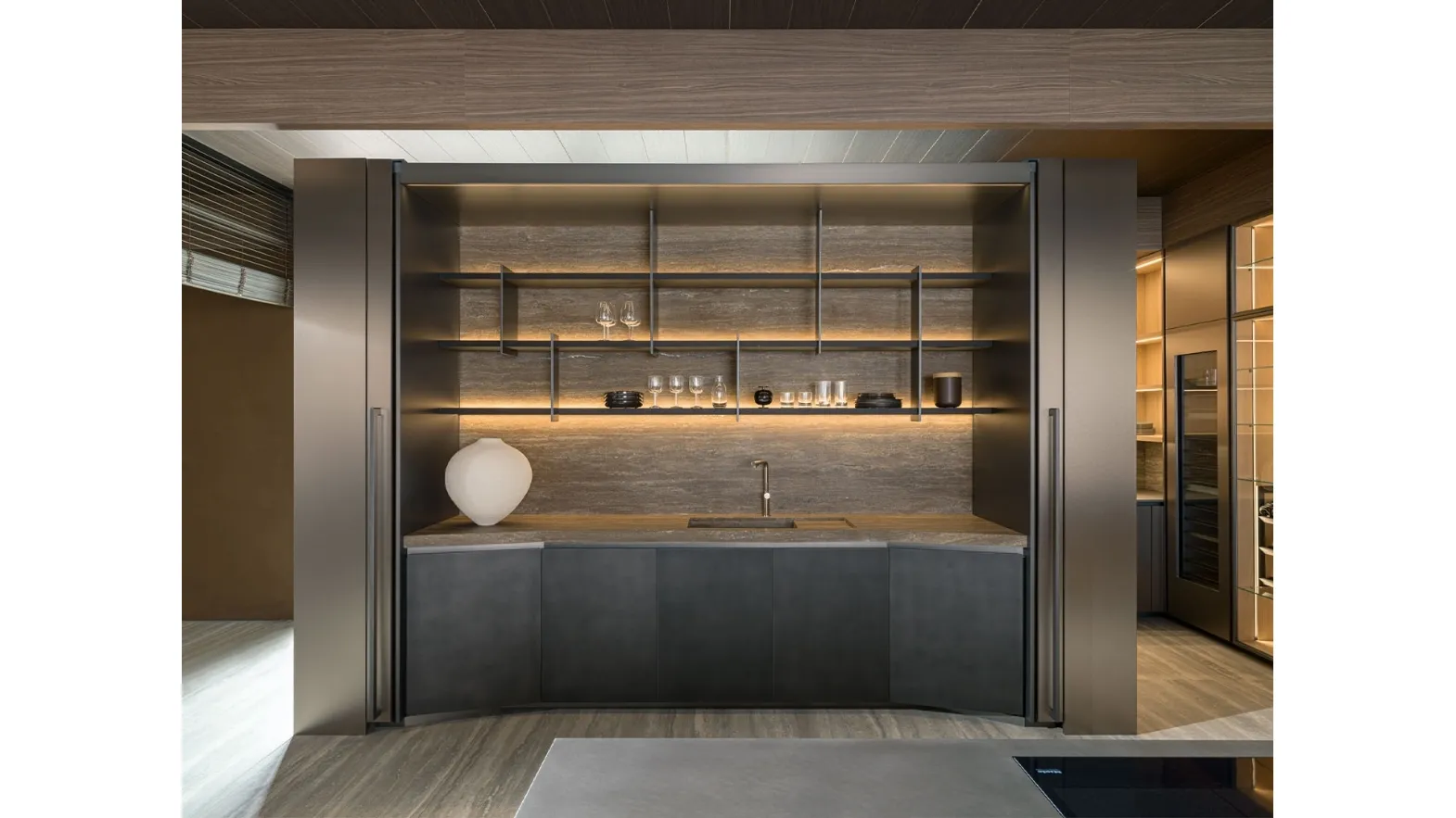 Tivalì 2|0 Design Kitchen By Yabu Pushelberg in Anthracite Lacquer by Molteni & C