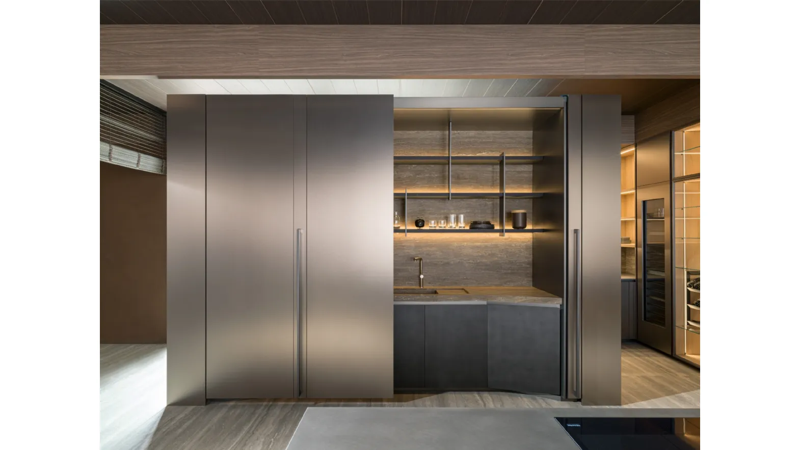 Tivalì 2|0 By Yabu Pushelberg Design Kitchen in Anthracite Lacquer by Molteni & C