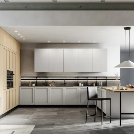 Modern kitchen with peninsula Alma 01 in PET and laminate by Arredo3.