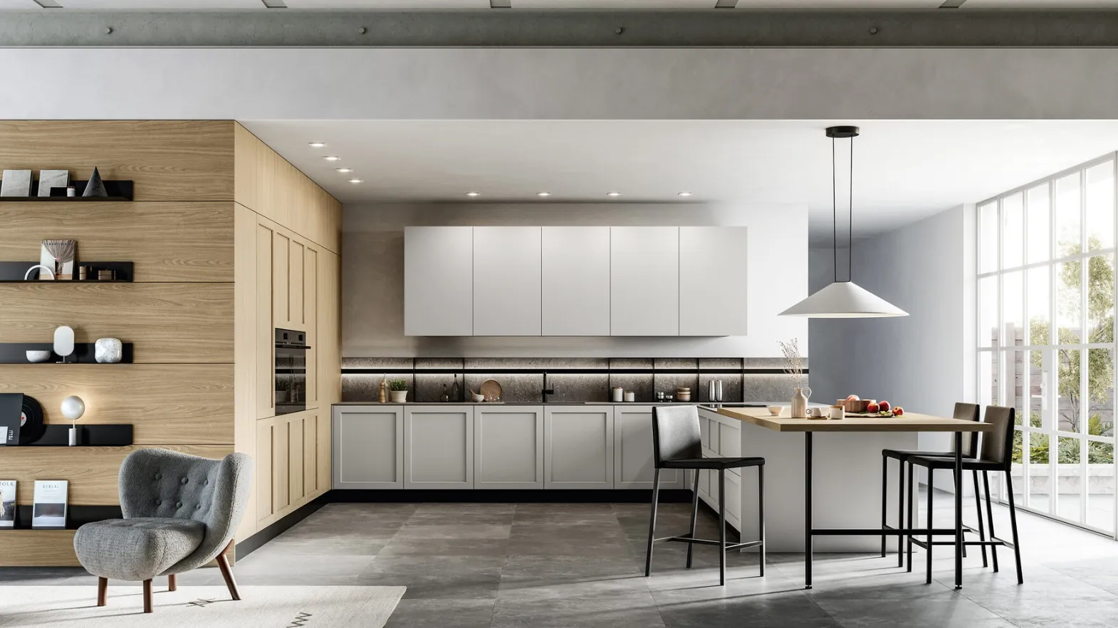 Modern Corner Kitchen in PET and Alma Laminate by Arredo3
