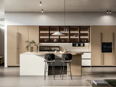 Modern kitchen with peninsula Asia 05 in lacquer and wood by Arredo3.
