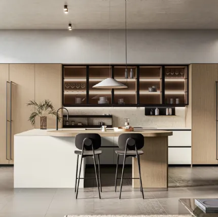 Modern kitchen with peninsula Asia 05 in lacquer and wood by Arredo3.
