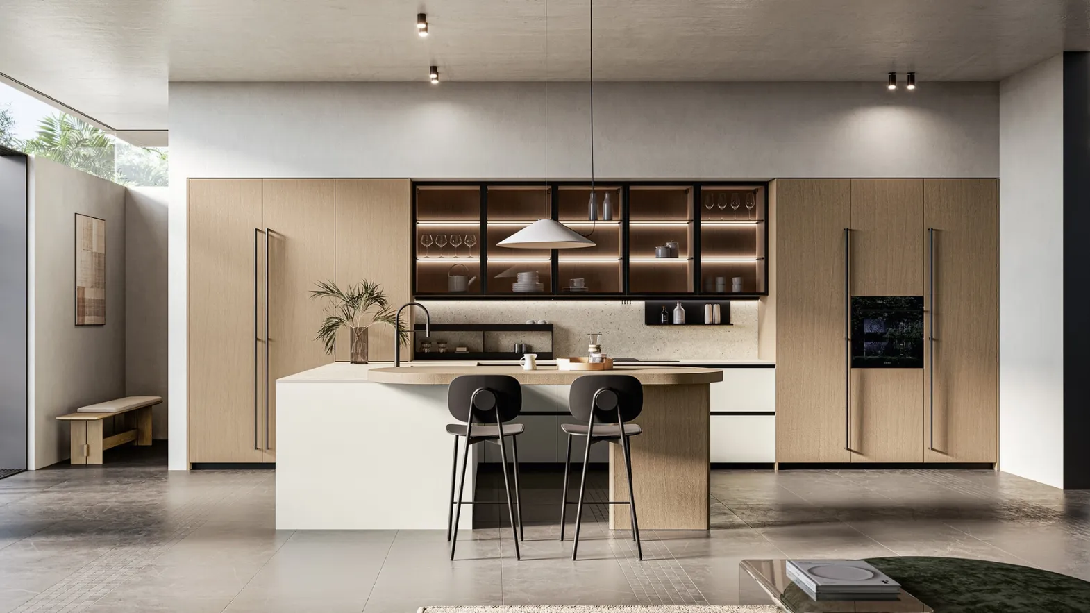 Modern Kitchen with Lacquered and Wood Asia Peninsula by Arredo3