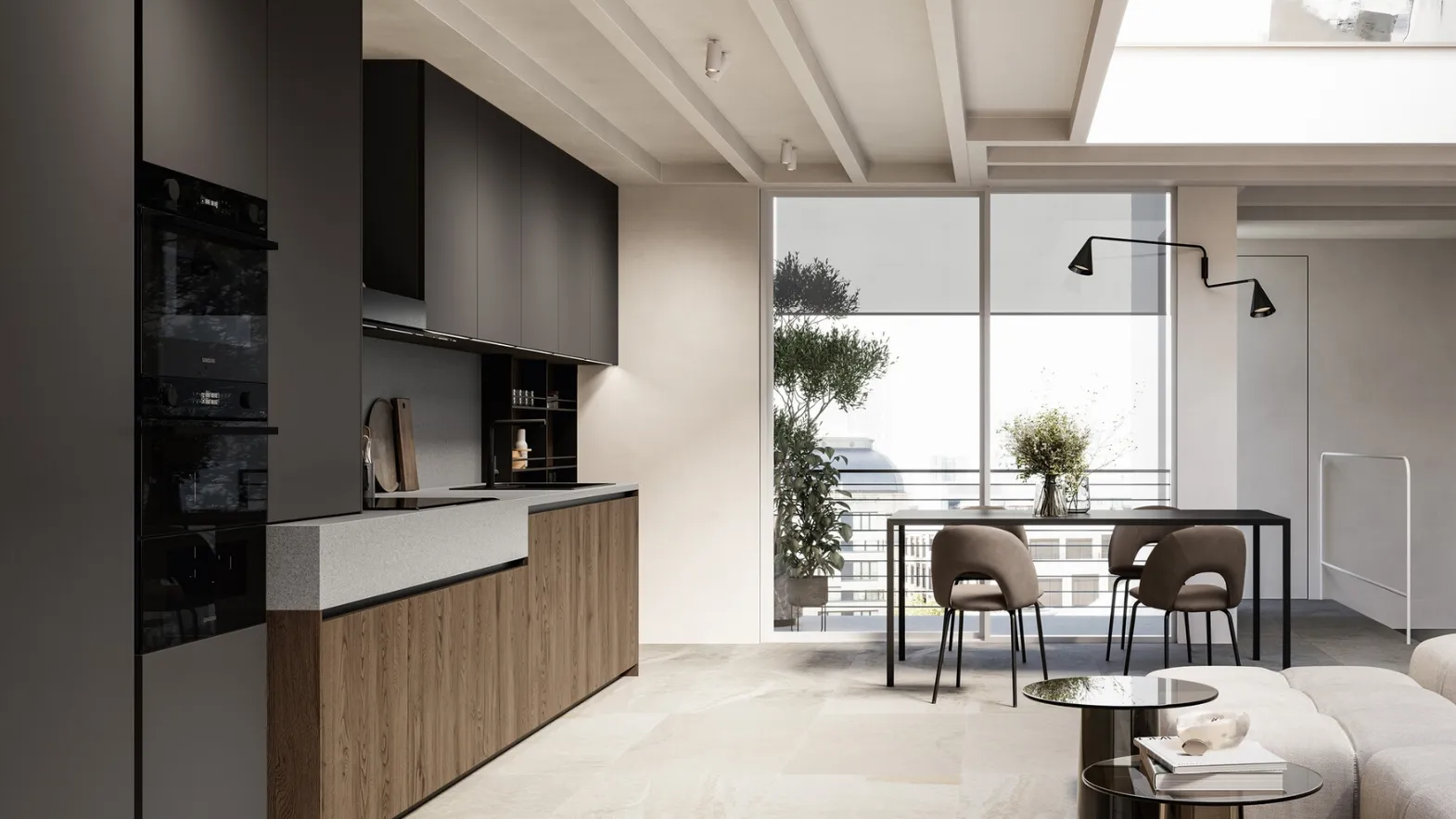 Modern linear kitchen in oak and Asia lacquered by Arredo3