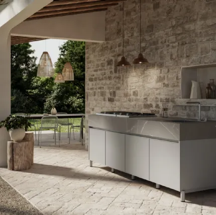 Modern outdoor kitchen Aura 03 in aluminum and marble by Arredo3