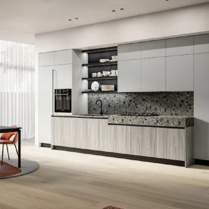 Modern linear kitchen Cloe 03 in laminate and lacquer by Arredo3.