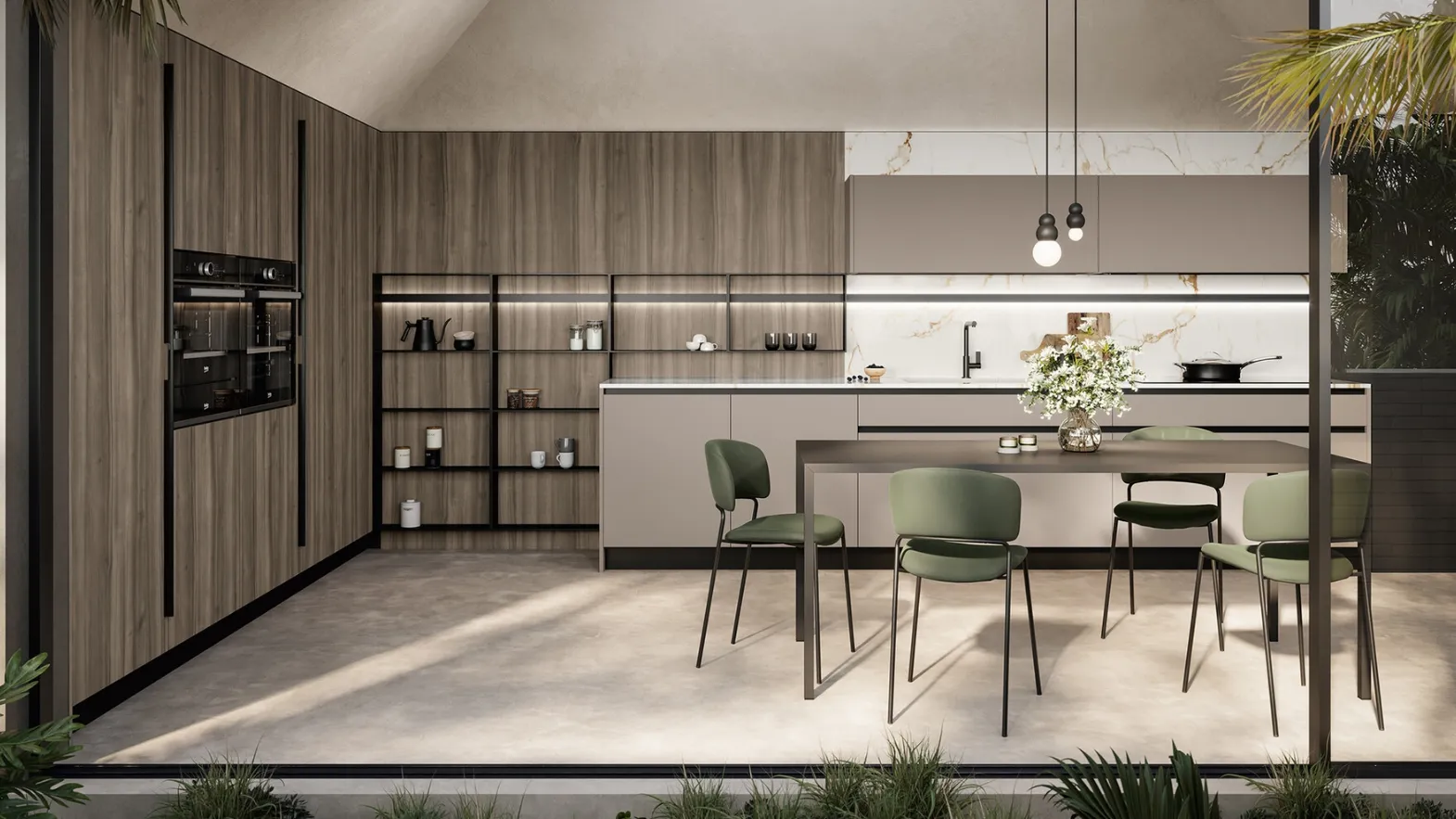 Modern Corner Kitchen in Lacquered and Laminate Cloe by Arredo3