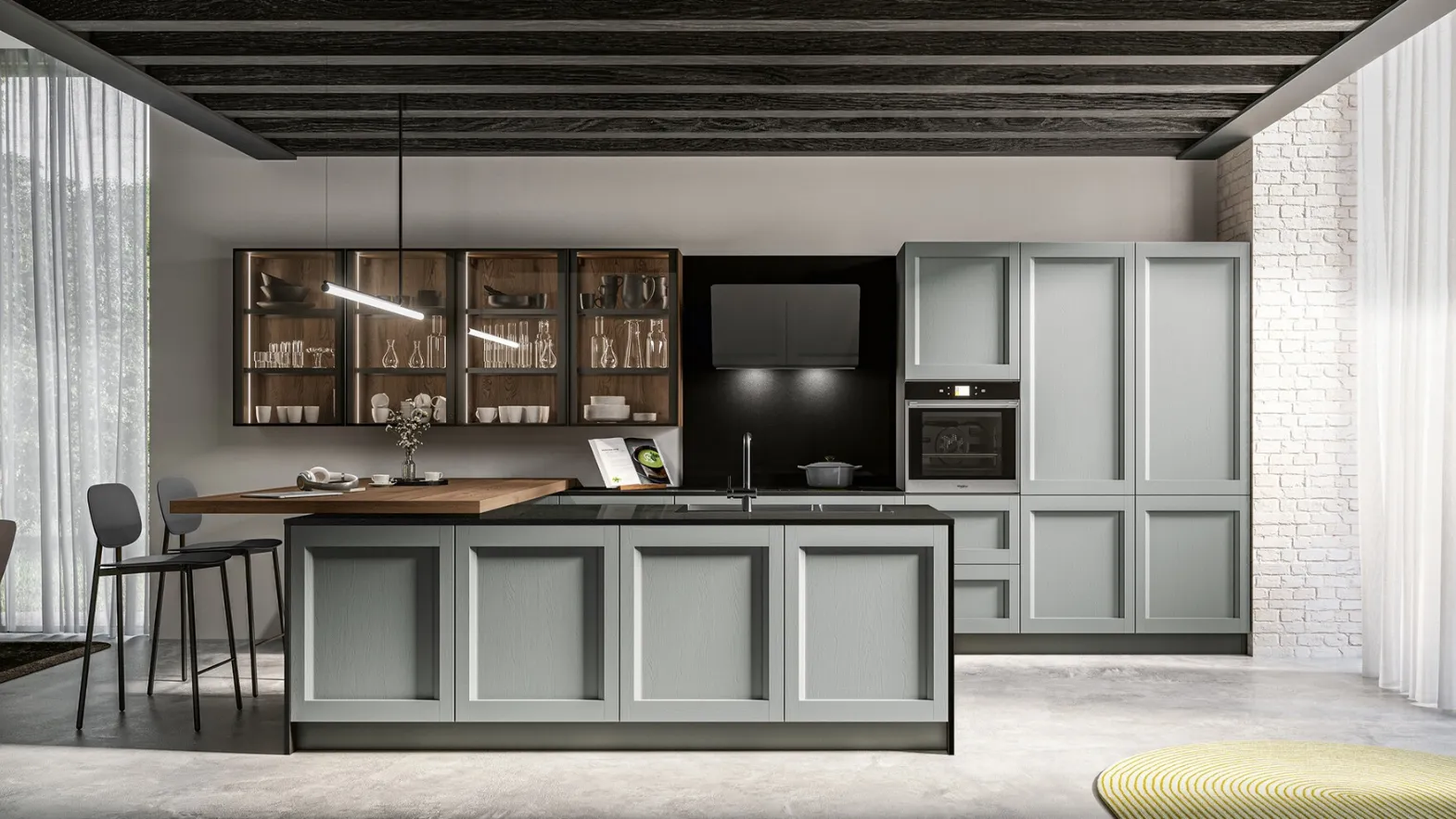 Modern Kitchen with Open-Pore Lacquered Island Frida by Arredo3