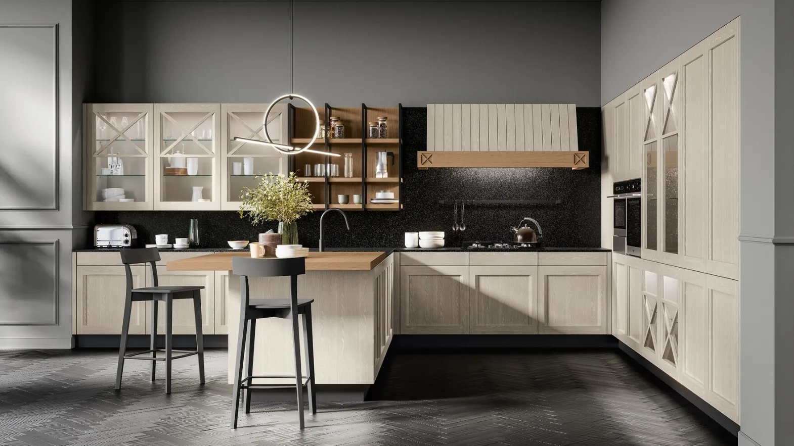 Modern Kitchen with Frida Wooden Peninsula by Arredo3