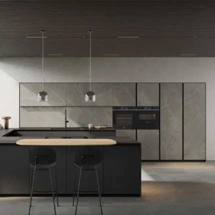 Modern Kitchen with Glass 04 Peninsula by Arredo3